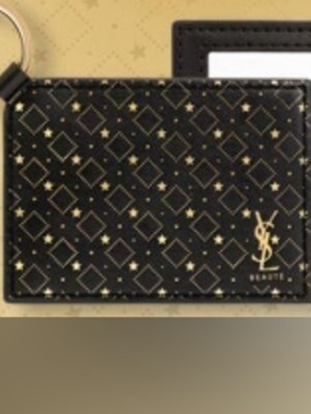 Yves Saint Laurent Black & Gold Mirror Cardholder Star Paterned W/ Key Ring. NEW - Picture 4 of 4
